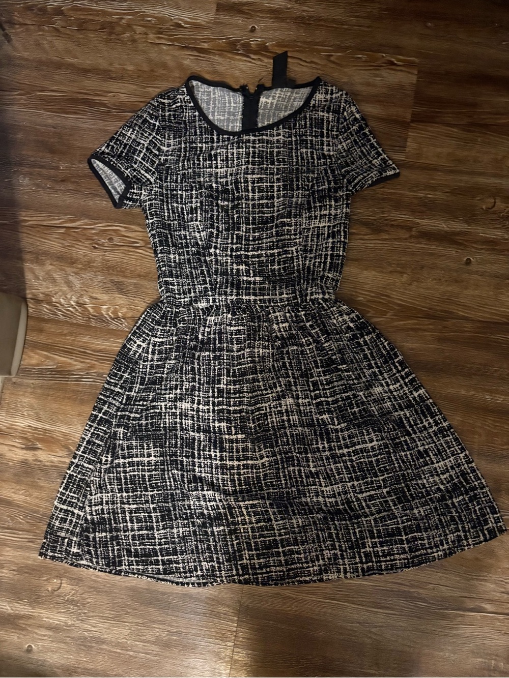 Classic Black and White Textured Fit & Flare Dress